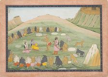 Hanuman Revives Rama and Lakshmana with Medicinal Herbs...,Ramayana series, ca. 1790. Creator: Workshop active in the First generation after Nainsukh (active ca. 1735-78)