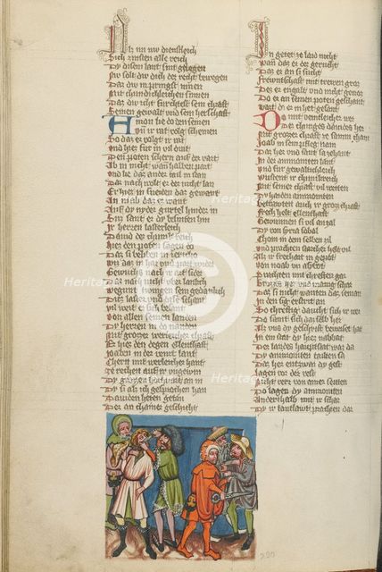 Hanun Mocks David's Messengers; Weltchronik, about 1400-1410. Creator: Unknown.