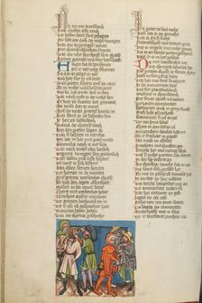 Hanun Mocks David's Messengers; Weltchronik, about 1400-1410. Creator: Unknown