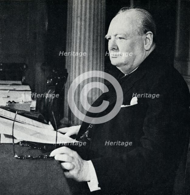 'Happiest announcement for five years. The Prime Minister broadcasts the glad news. V.E. Day was her