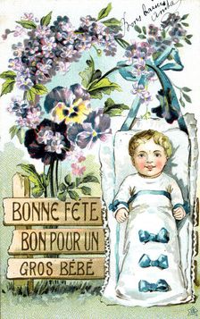 Happy Birthday, Large Baby, Large Baby French Postcard, c1900
