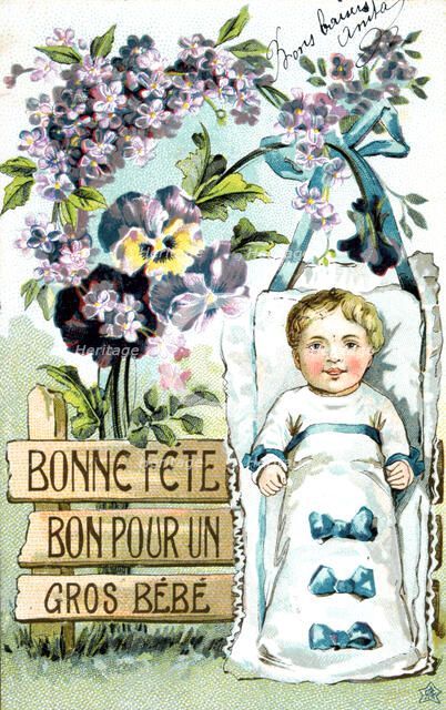 'Happy Birthday, Large Baby, Large Baby', French Postcard, c1900. Artist: Unknown