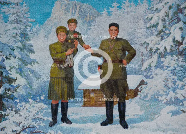 Happy Family. Kim Il-sung and his wife Kim Jong-suk with son Kim Jong-Il, 1960s. Artist: Anonymous  