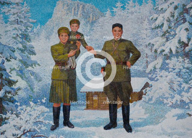 Happy Family. Kim Il-sung and his wife Kim Jong-suk with son Kim Jong-Il, 1960s. Artist: Anonymous  