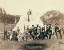 Happy Hours in Camp G and B&M Engineers Corps and Visitors, 1889. Creator: John C. H. Grabill