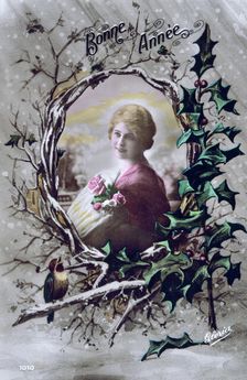 Happy New Year French postcard, c1900