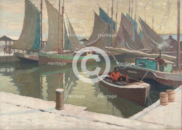 Harbour view in winter, 1928. Creator: Vaino Blomstedt.
