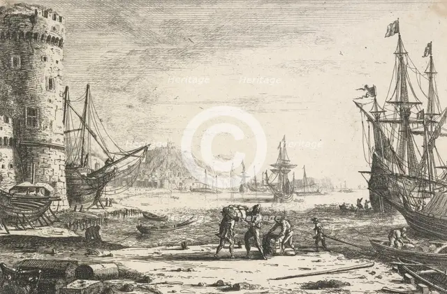 Harbour with a large tower, c.1641. Creator: Claude Lorrain.