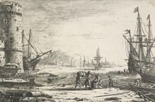 Harbour with a large tower, c.1641. Creator: Claude Lorrain