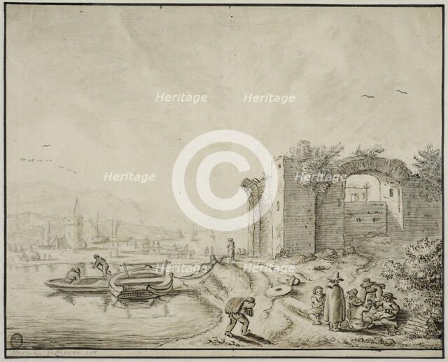 harbour with ruins. Creator: Unknown.