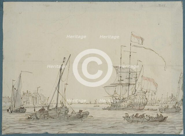 harbour with warships and smaller ships. Creator: Lieve Verschuir.