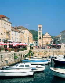 Harbour and cathedral, Hvar, Croatia. Creator: Peter Thompson