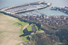 Harbour and ruins of the Castle, Scarborough, North Yorkshire, 2014. Creator: Historic England Staff Photographer