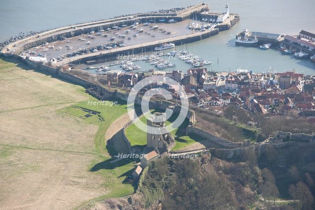 Harbour and ruins of the Castle, Scarborough, North Yorkshire, 2014. Creator: Historic England Staff Photographer.