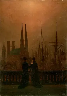 Harbour at Night (Sisters) 1818-1820. Artist: Caspar David Friedrich