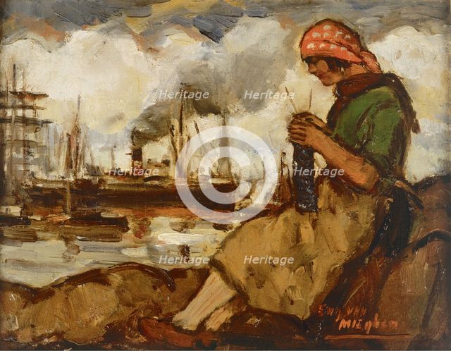Harbour Girl Knitting, 1922. Creator: Eugeen Van Mieghem.