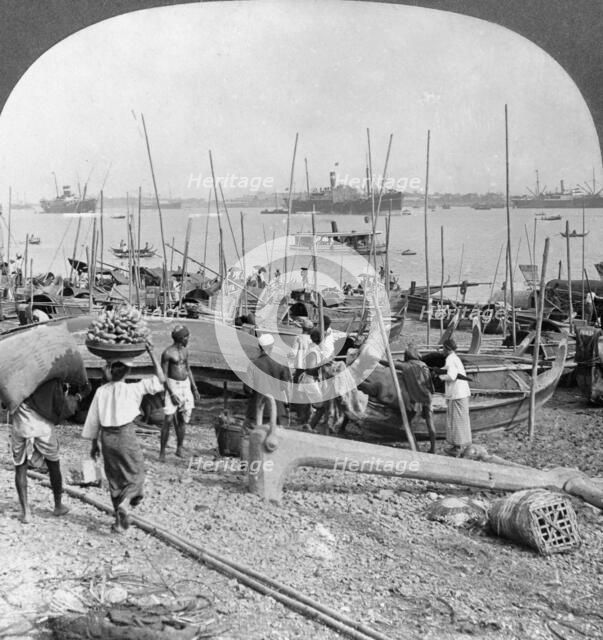 Harbour of Rangoon on the Irawaddy River, Burma, 1908. Artist: Stereo Travel Co