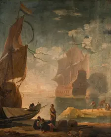 Harbour Scene With Man-Of-War And Figures On A Quay, 1825. Creator: Claude-Joseph Vernet