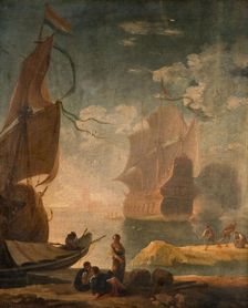 Harbour Scene With Man-Of-War And Figures On A Quay, 1825. Creator: Claude-Joseph Vernet