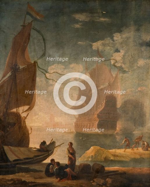 Harbour Scene With Man-Of-War And Figures On A Quay, 1825. Creator: Claude-Joseph Vernet.