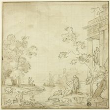 Harbor Scene with Figures, Temple, n.d. Creator: George Smith