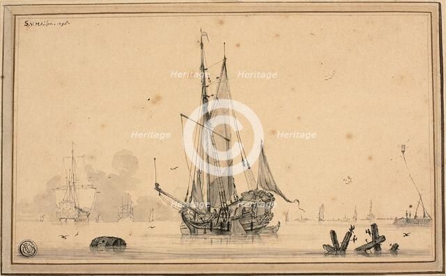 Harbor Scene with Ships at Rest and Piling, 1698. Creator: Sieuwert van der Meulen.