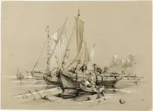 Harbor with Cutters, 1841. Creators: Eugene Blery, Eduard Julius Friedrich Bendemann