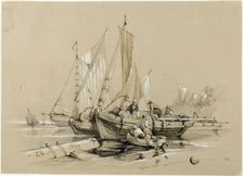 Harbor with Cutters, 1841. Creators: Eugene Blery, Eduard Julius Friedrich Bendemann