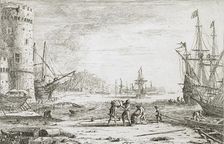 Harbor with a Large Tower, c1641. Creator: Claude Lorrain