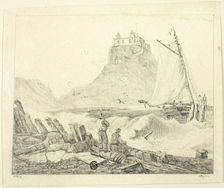 Harbor with Old Castle, c. 1820. Creator: Unknown