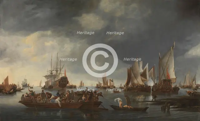 Harbor with Sailboats and Ferry Boat, 1650-1675. Creator: Hendrick Jacobsz Dubbels.