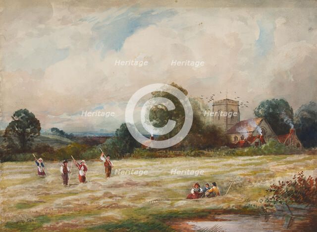 Harborne Church, With Hayfield, c1810s-1850s. Creator: David Cox the Elder.