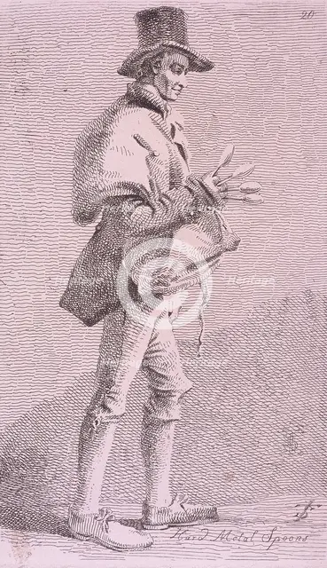 'Hard Metal Spoons', Cries of London, 1819. Artist: John Thomas Smith
