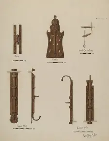 Hardware Details (of doors), c. 1940. Creator: Geoffrey Holt