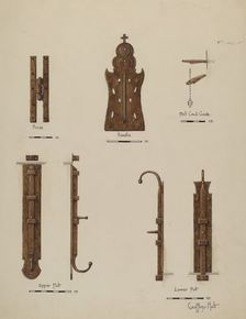 Hardware Details (of doors), c. 1940. Creator: Geoffrey Holt