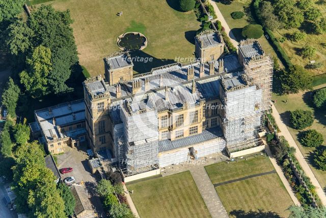 Hardwick Hall under scaffolding, Derbyshire, 2022. Creator: Emma Trevarthen.