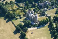 Hardwick New and Old Halls, both under scaffolding, and walled gardens, Derbyshire, 2022. Creator: Emma Trevarthen
