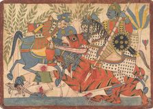 "Harishchandra and his Minister Killing a Tiger" folio from a Harishchandra Series, 1800-1850. Creator: Unknown