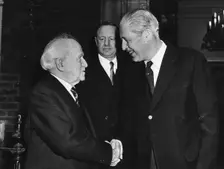 Harold Macmillan with David Ben-Gurion and Arthur Lourie at the Admiralty, London, 1961. Creator: Unknown