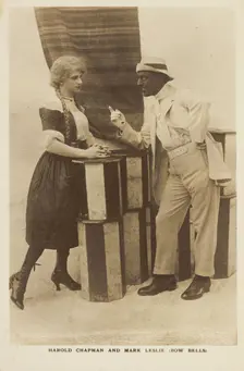 Harold Chapman and Mark Leslie performing a revue for the Bow Bells, [between 1910 and 1919?]. Creator: Unknown