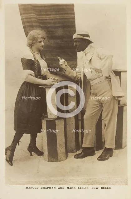 Harold Chapman and Mark Leslie performing a revue for the Bow Bells, [between 1910 and 1919?]. Creator: Unknown.