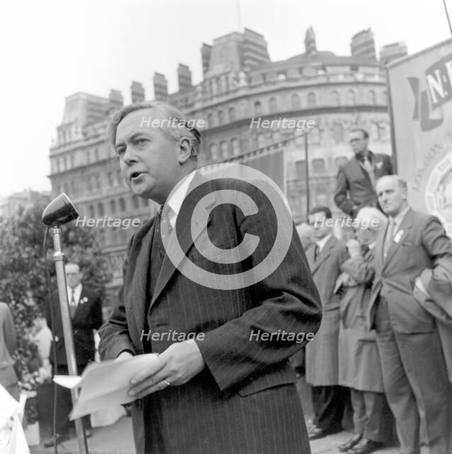 Harold Wilson speaking at a London Labour Demonstration against the Rent Act, 20 October 1957. Artist: Henry Grant