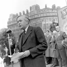 Harold Wilson speaking at a London Labour Demonstration against the Rent Act, 20 October 1957. Creator: Henry Grant