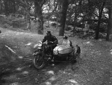 Harley-Davidson and sidecar, B&HMC Brighton-Beer Trial, Fingle Bridge Hill, Devon, 1934. Artist: Bill Brunell