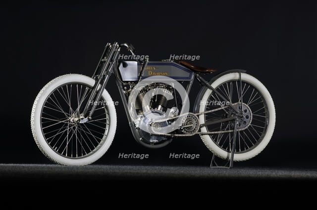 Harley Davidson boardtrack racer 1914. Artist: Simon Clay.