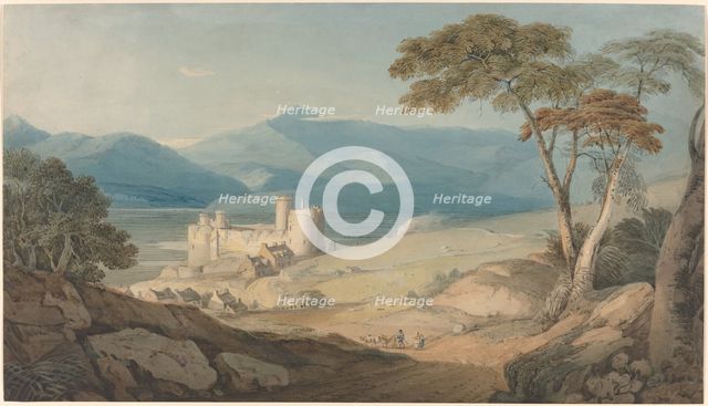 Harlech Castle and Snowdon, c. 1805. Creator: John Varley I.