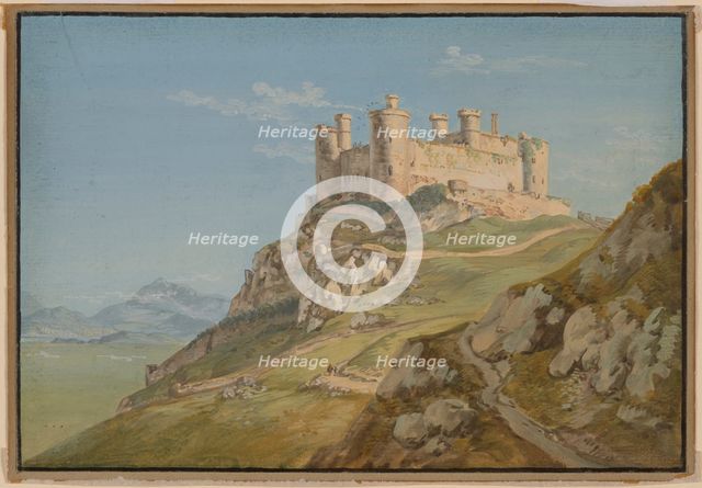 Harlech Castle in Meirionethshire with Snowdon at a distance, 1771. Creator: Paul Sandby.