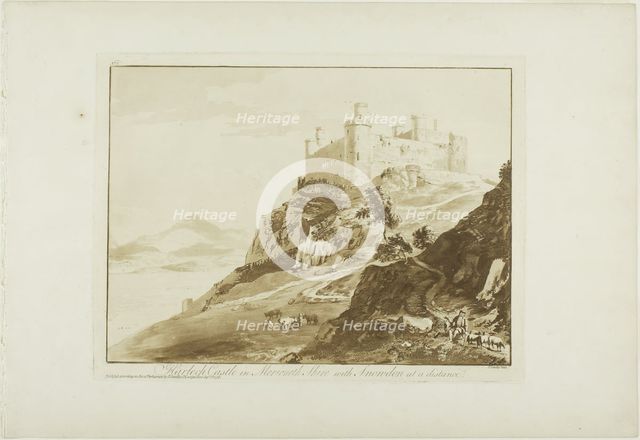 Harlech Castle in Merioneth Shire with Snowdon at a Distance, 1776. Creator: Paul Sandby.