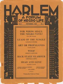 Harlem: a forum of Negro life, vol. 1, no. 1, cover, 1928-11. Creator: Aaron Douglas
