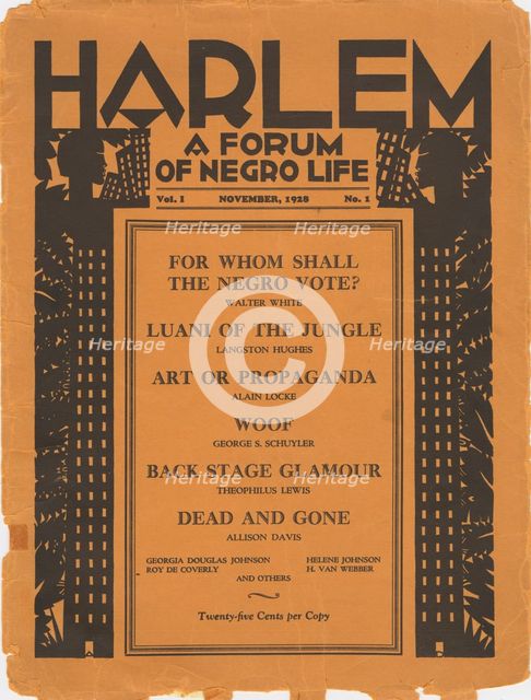 Harlem: a forum of Negro life, vol. 1, no. 1, cover, 1928-11. Creator: Aaron Douglas.